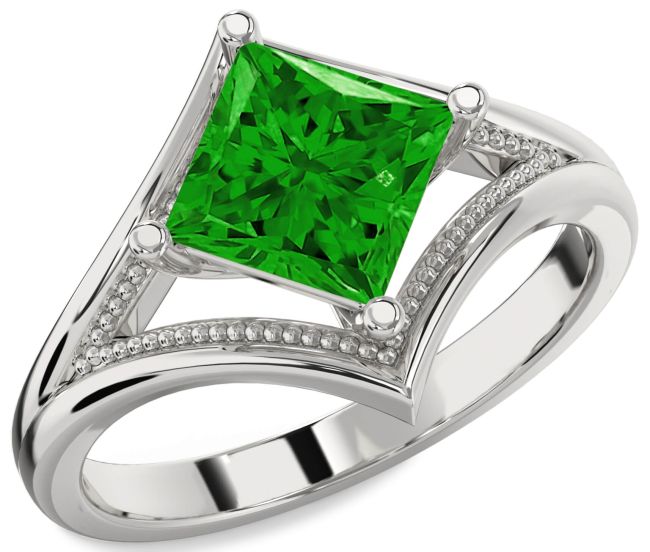 Emerald Silver Princess Solitaire Engagement Ring