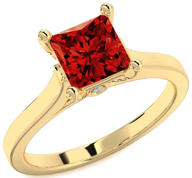 Diamond Ruby Gold Princess Solitaire Engagement Ring