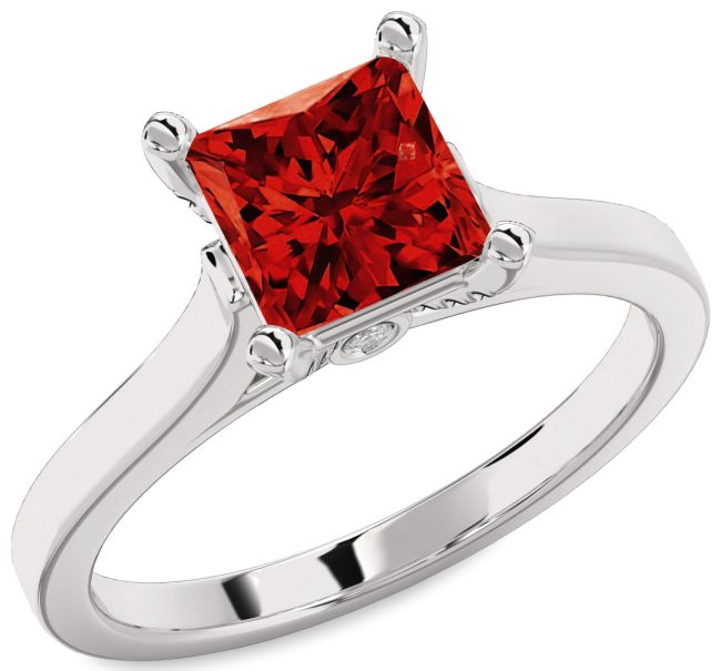 Diamond Ruby Platinum Princess Solitaire Engagement Ring