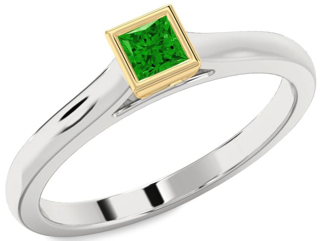 Emerald Silver & 10K gold Princess Promise Ring