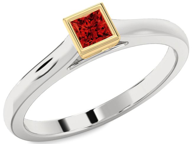 Ruby White Yellow Gold Princess Promise Ring