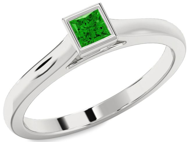 Emerald Platinum Princess Promise Ring