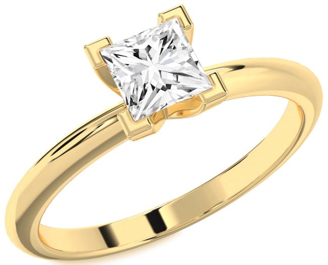 Diamond Gold Silver Princess Solitaire Engagement Ring
