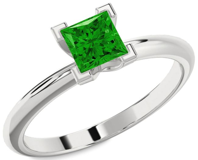 Emerald Platinum Princess Solitaire Engagement Ring