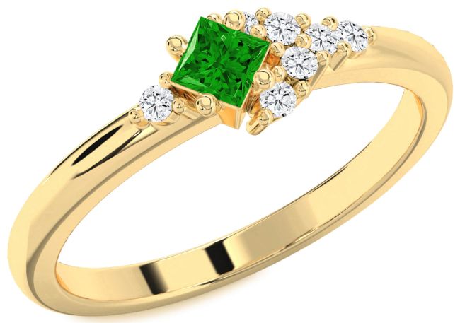 Diamond Emerald Gold Princess Promise Ring