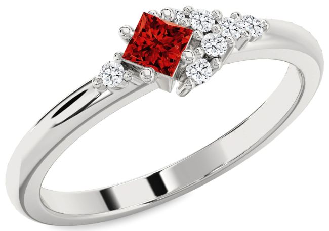 Diamond Ruby Silver Princess Promise Ring
