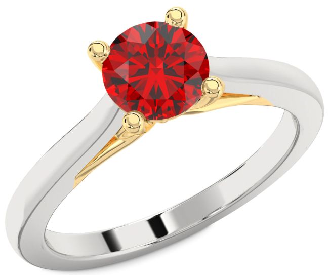 Ruby Silver & 10K gold Round Solitaire Engagement Ring