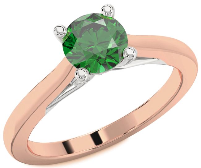 Emerald White Rose Gold Round Solitaire Engagement Ring