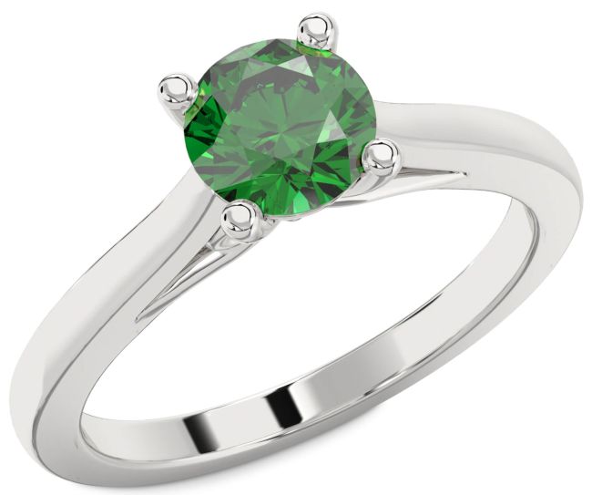 Emerald Platinum Round Solitaire Engagement Ring