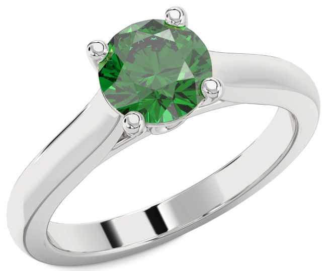 Diamond Emerald Platinum Round Solitaire Engagement Ring