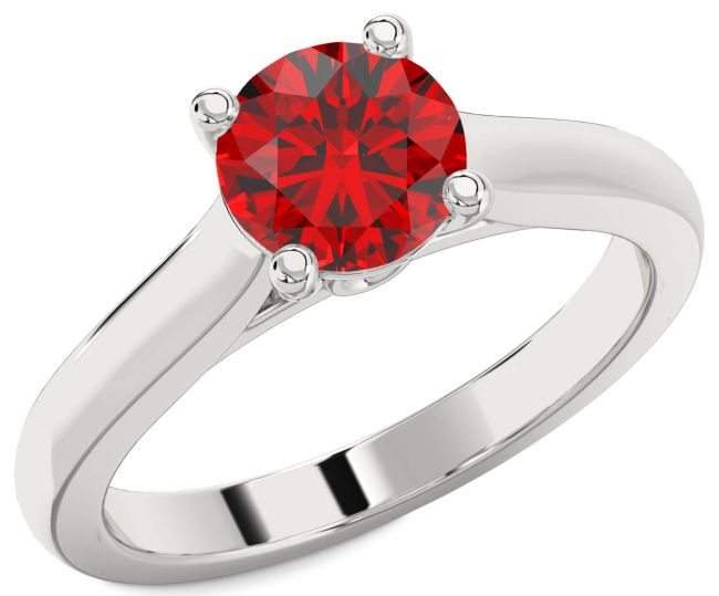 Diamond Ruby White Gold Round Solitaire Engagement Ring