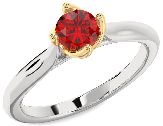 Ruby Silver & 10K gold Round Solitaire Engagement Ring