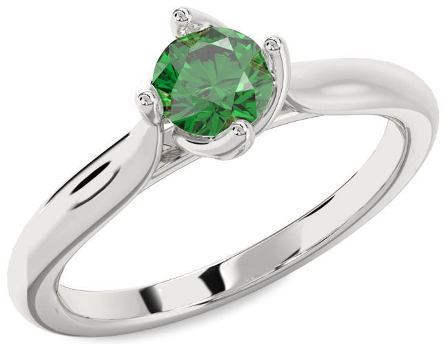 Emerald Platinum Round Solitaire Engagement Ring