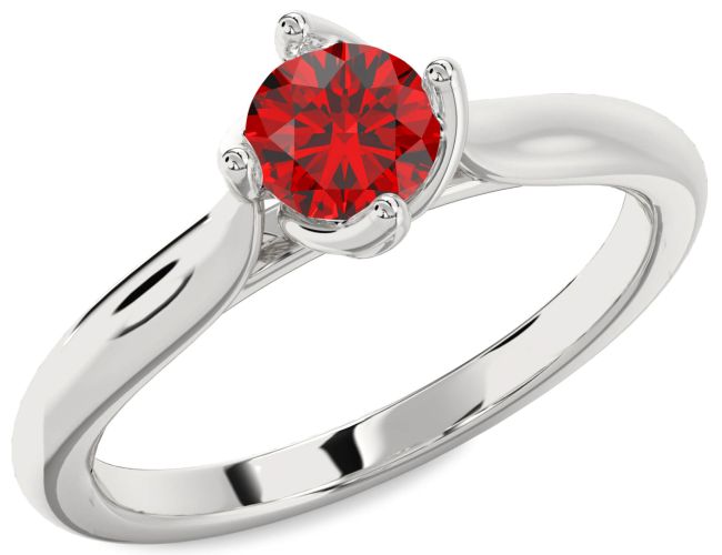 Ruby Silver Round Solitaire Engagement Ring