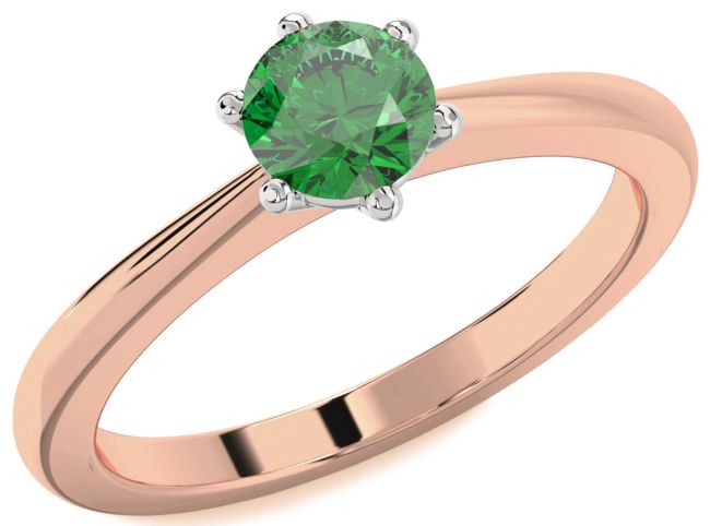 Emerald White Rose Gold Round Solitaire Engagement Ring
