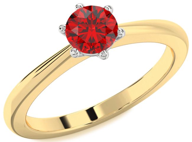 Ruby Gold Silver Round Solitaire Engagement Ring