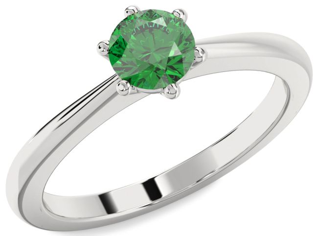 Emerald Platinum Round Solitaire Engagement Ring