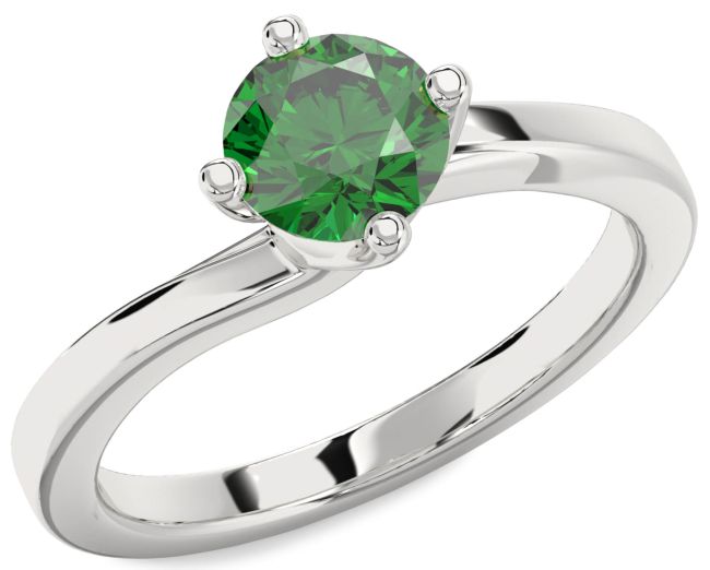 Emerald Platinum Round Solitaire Engagement Ring
