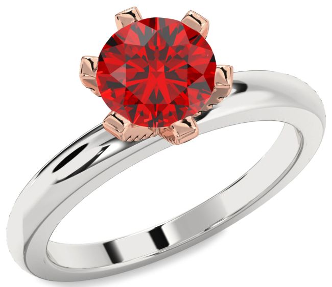 Diamond Ruby Rose Gold Silver Round Solitaire Engagement Ring