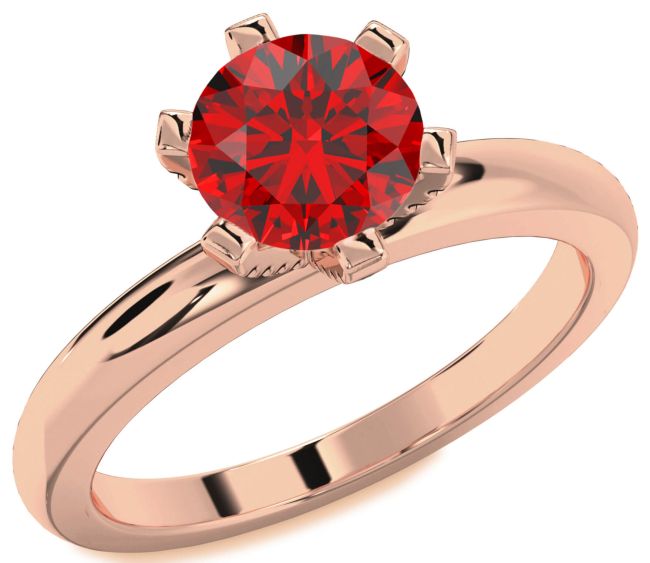 Diamond Ruby Rose Gold Round Solitaire Engagement Ring