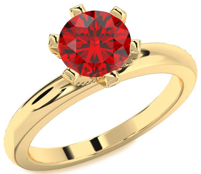 Diamond Ruby Gold Round Solitaire Engagement Ring