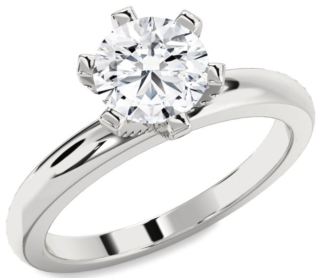 Diamond Silver Round Solitaire Engagement Ring