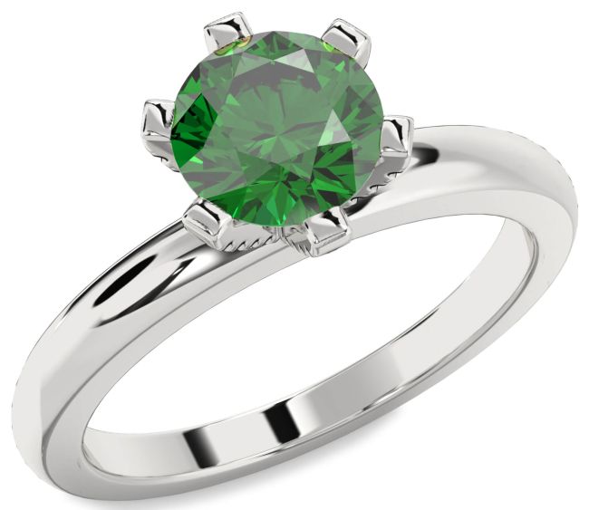 Diamond Emerald Platinum Round Solitaire Engagement Ring