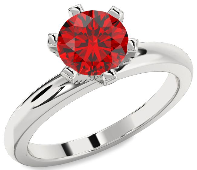 Diamond Ruby Platinum Round Solitaire Engagement Ring