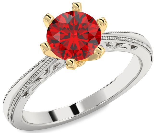 Ruby Silver & 10K gold Round Solitaire Engagement Ring