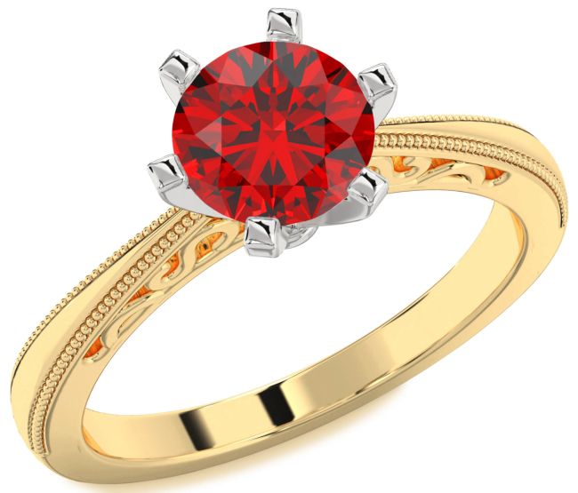 Ruby Gold Silver Round Solitaire Engagement Ring