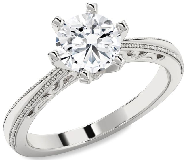 Diamond Silver Round Solitaire Engagement Ring