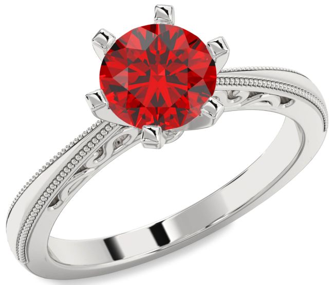 Ruby Silver Round Solitaire Engagement Ring