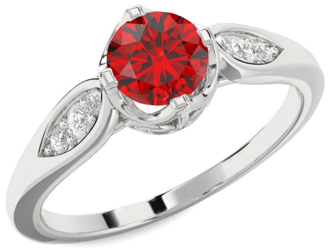 Diamond Ruby Silver Round Vintage Engagement Ring
