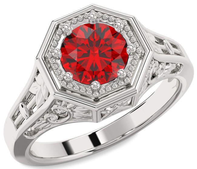 Ruby Silver Round Vintage Engagement Ring