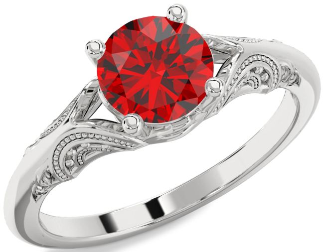 Ruby Silver Round Vintage Engagement Ring