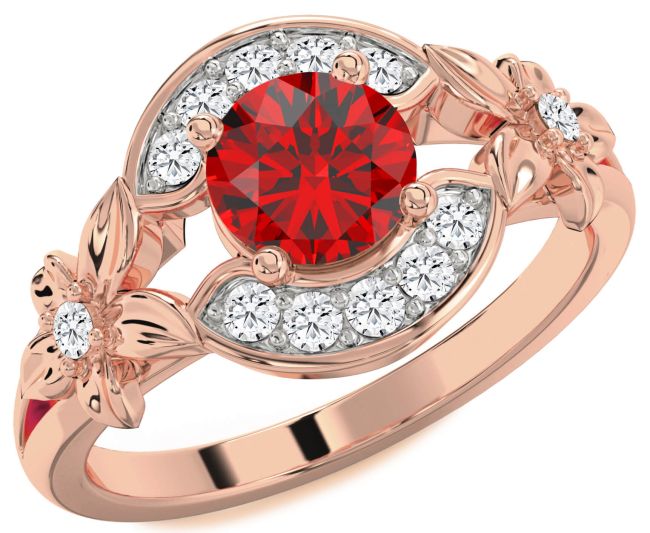 Diamond Ruby Rose Gold Flower Ring
