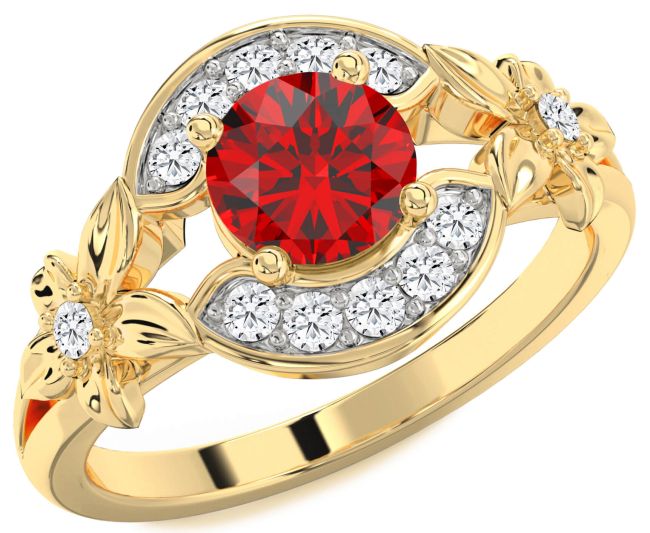 Diamond Ruby Gold Flower Ring