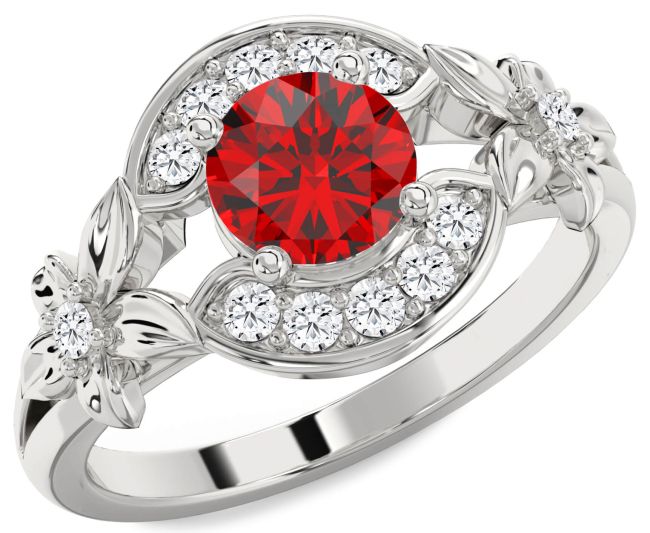 Diamond Ruby White Gold Flower Ring