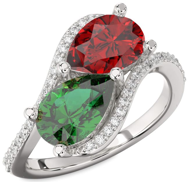 Diamond Silver Pear Two Stone Promise Ring