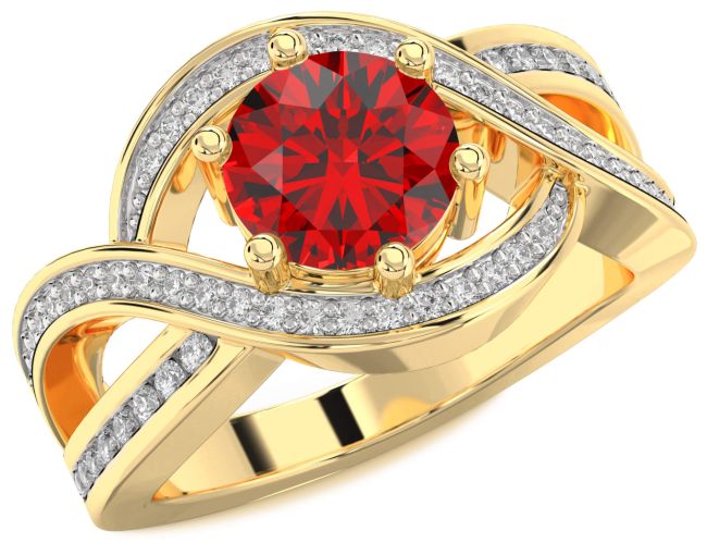Diamond Ruby Gold Round Solitaire Pave Engagement Ring