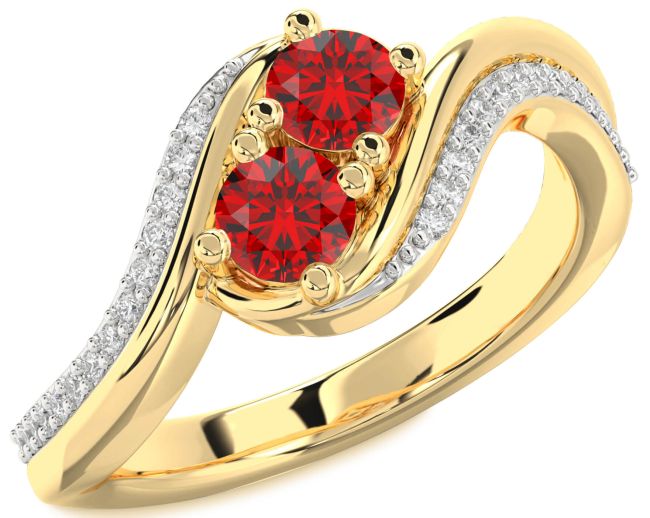 Diamond Ruby Gold Round Two Stone Birthstone Ring