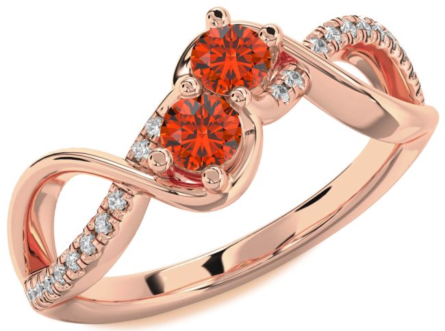 Diamond Fire Opal Rose Gold Infinity Round Two Stone Ring