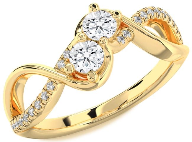 Lab Diamond Gold Silver Infinity Round Two Stone Ring