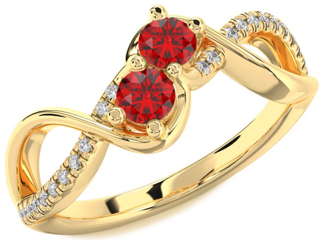 Diamond Ruby Gold Infinity Round Two Stone Birthstone Ring