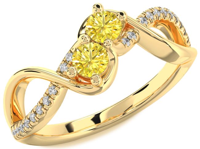 Yellow Diamond Gold Infinity Round Two Stone Ring