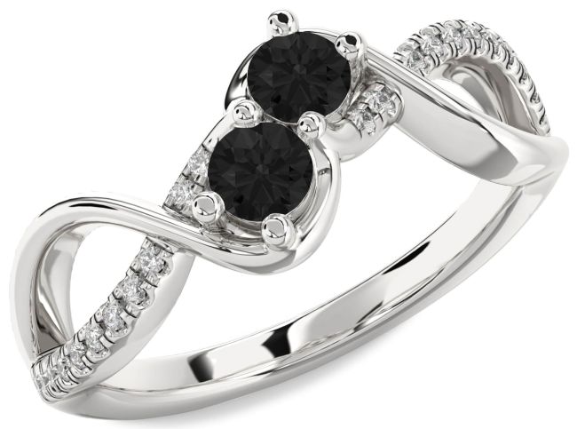 Black Diamond Platinum Infinity Round Two Stone Ring