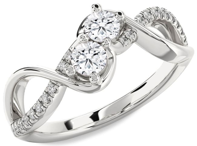 Lab Diamond Silver Infinity Round Two Stone Ring