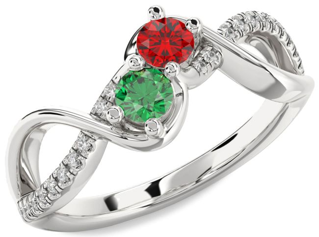 Diamond Silver Infinity Round Two Stone Promise Ring