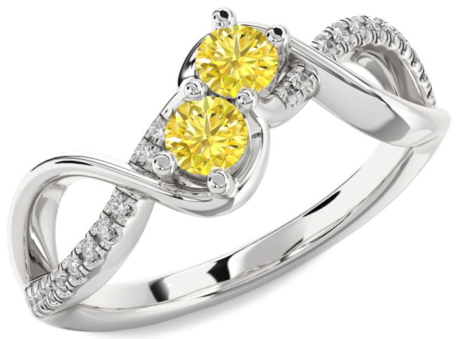 Yellow Diamond Platinum Infinity Round Two Stone Ring