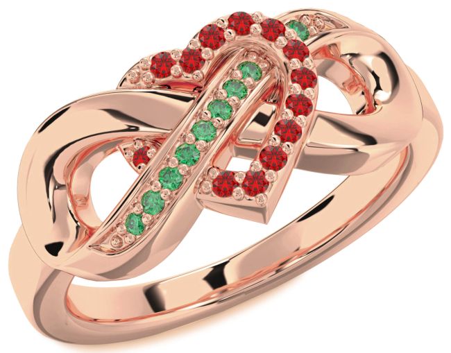Emerald & Ruby Rose Gold Heart Infinity Promise Ring